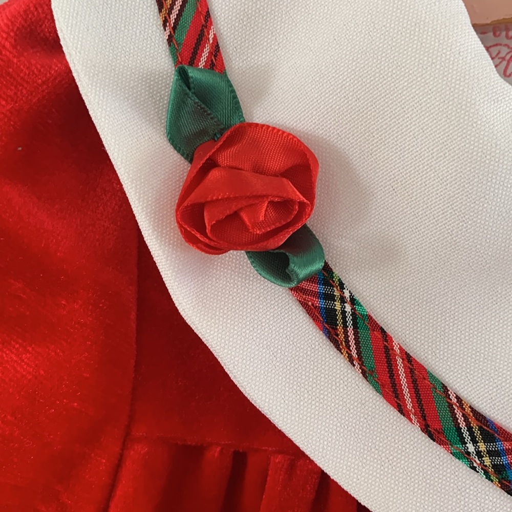 Vintage Allison Ann red velvet outfit with Peter Pan collar with tartan trim - Picture 4 of 10
